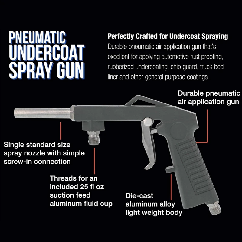 Air Undercoating Spraygun With Regulator,Suction Feed Cup Apply Sprayable Truck Bed Liner Coating, Rubberized Undercoat