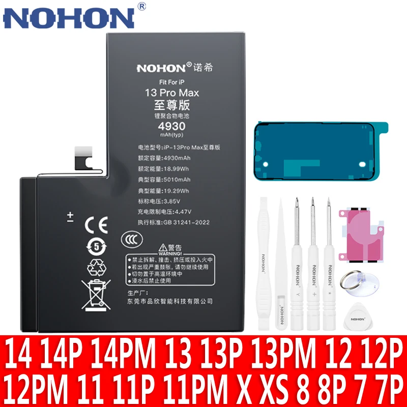 Batería NOHON para Apple iPhone 13 Pro MAX 11 12 14 8 Plus 7 X XS 7Plus 8Plus 11Pro 12Pro 13Pro batería de repuesto de alta capacidad