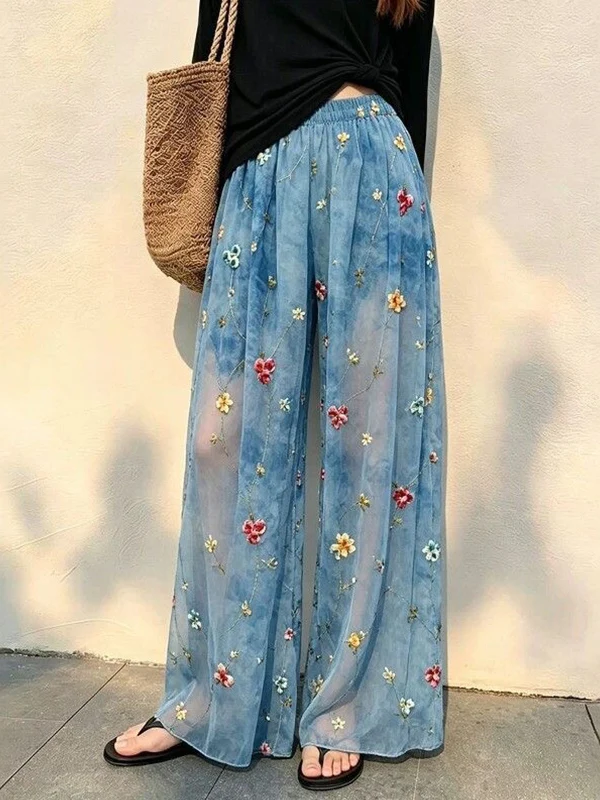 Dopamine Lightweight Breathable Chiffon Casual Pants Loose Slimming High Waist Straight Leg Wide Leg Pants for Women