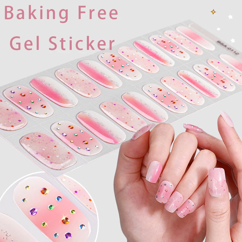 22Tips Nail Gel Paste Baking Free 3D Diamonds Nail Art Stickers Collection Manicure DIY Nail Polish Strips Wraps for Party Decor