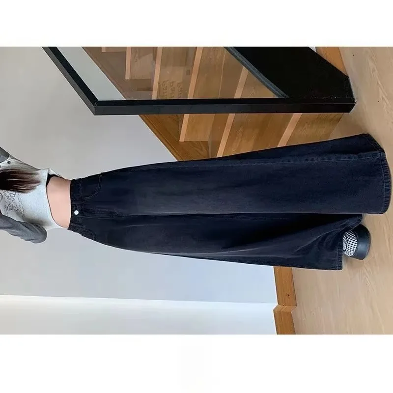 

Американские женские свободные широкие ковбойские брюки, женские прямые джинсы длиной до пола, осенние женские повседневные джинсовые брюки с высокой талией