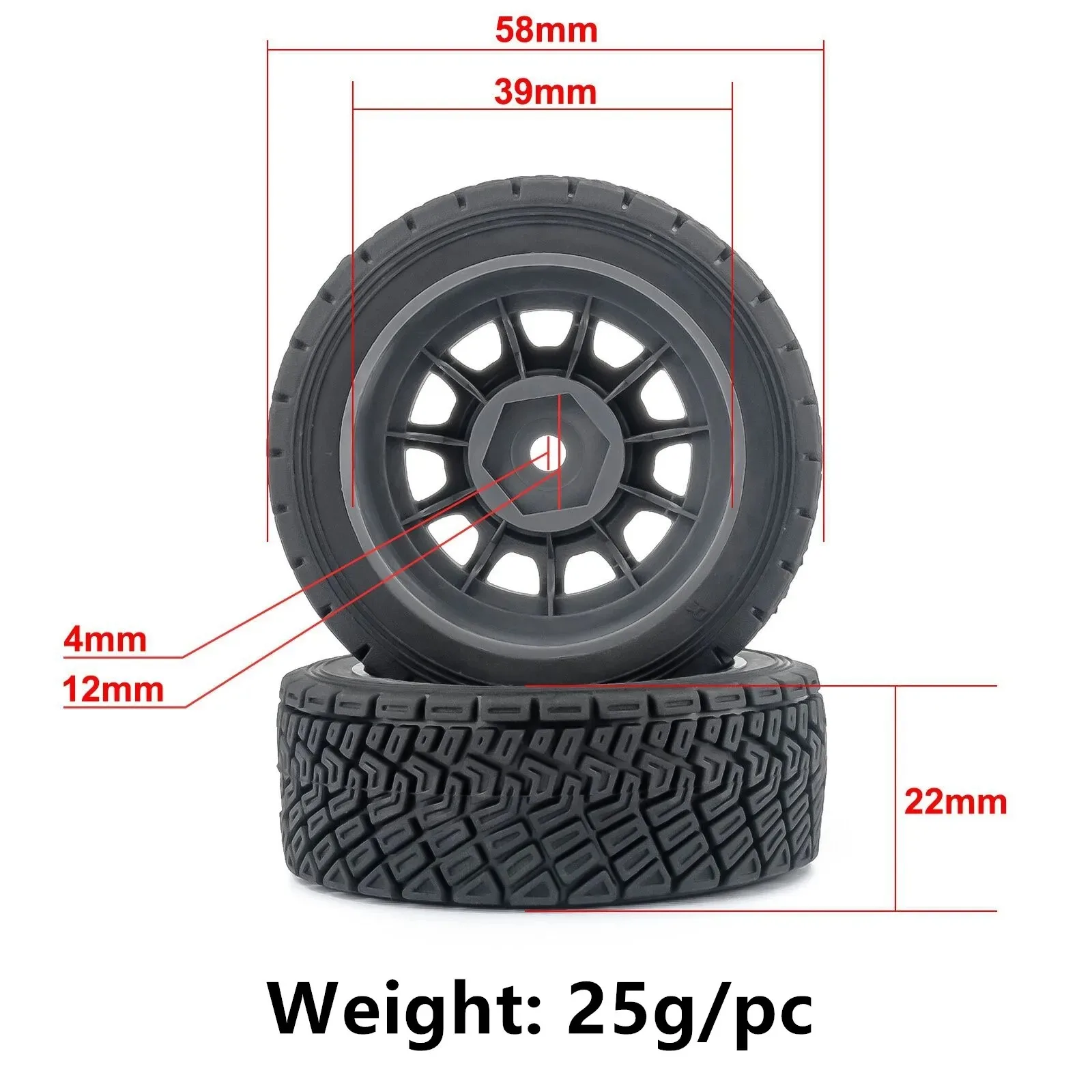 4Pcs 1/14 RC WRC Rally Tires with Wheel Rims 12mm Hex Gravel Tyres Fit for MJX 14303 C3 RX12 DSK Tamiya M05 On Road Racing Car