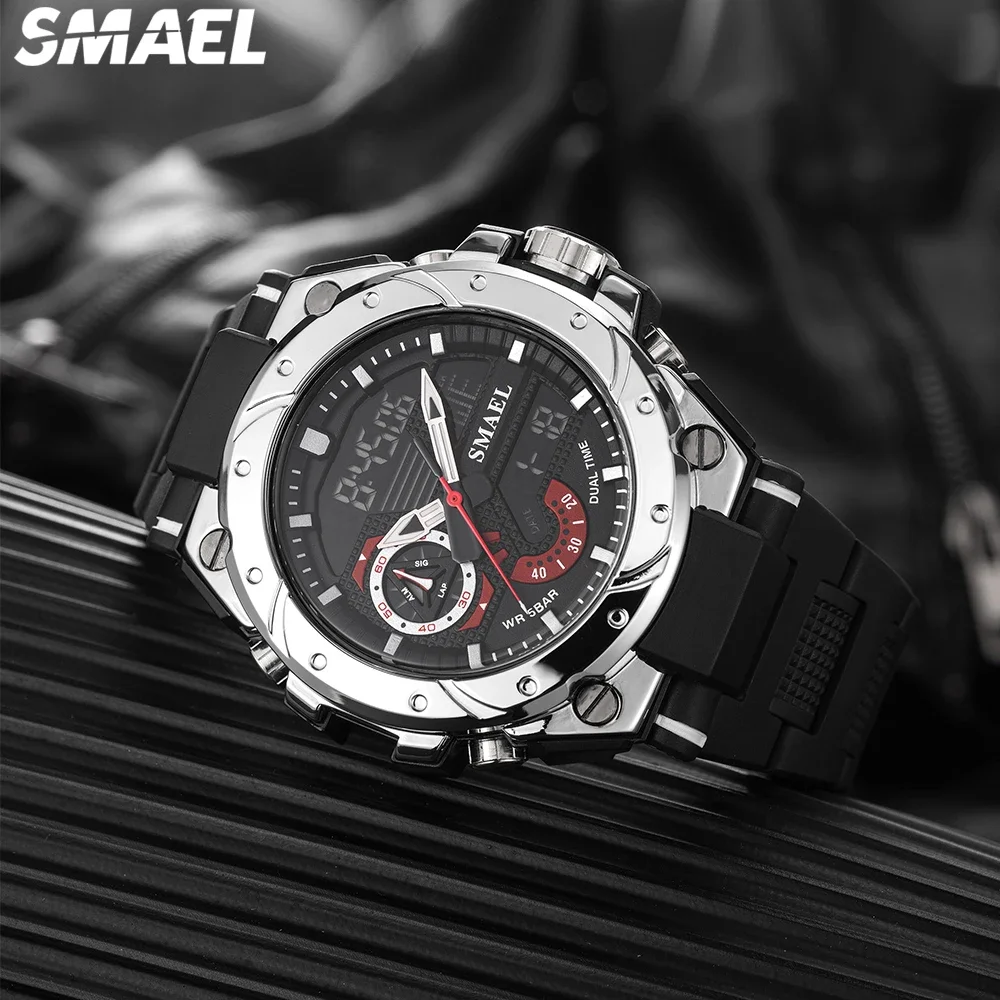 SMAEL  Fashion Brand Alloy Watch Men\'s Multi functional Cool Dual Display Outdoor Waterproof Electronic Watch 8060