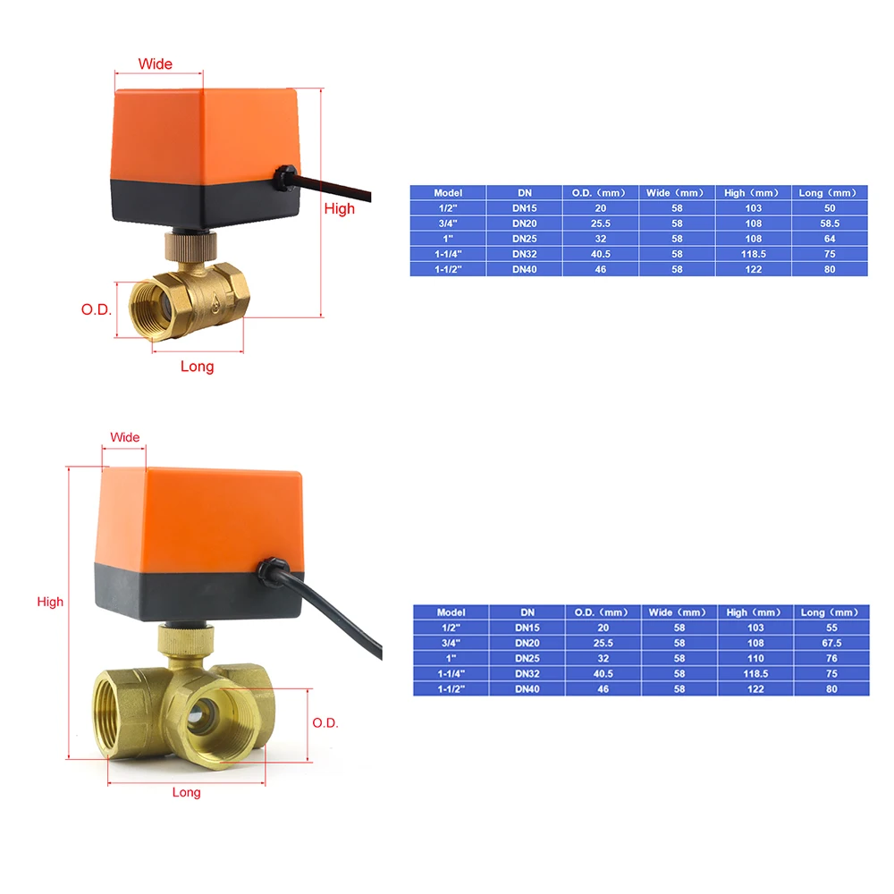 DN15/20/25/32 AC220V 12V Two/Three-way Brass Electric Ball Valve Three Wire Two Control 2-way 3-way Solenoid Valve 1/2\