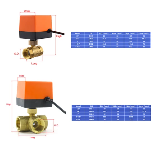 Imagen 2 del producto DN15/20/25/32 AC220V 12V Válvula de bola eléctrica de latón de dos/tres vías Válvula solenoide de tres cables y dos controles de 2 vías y 3 vías 1/2 ""3/4"" 1""