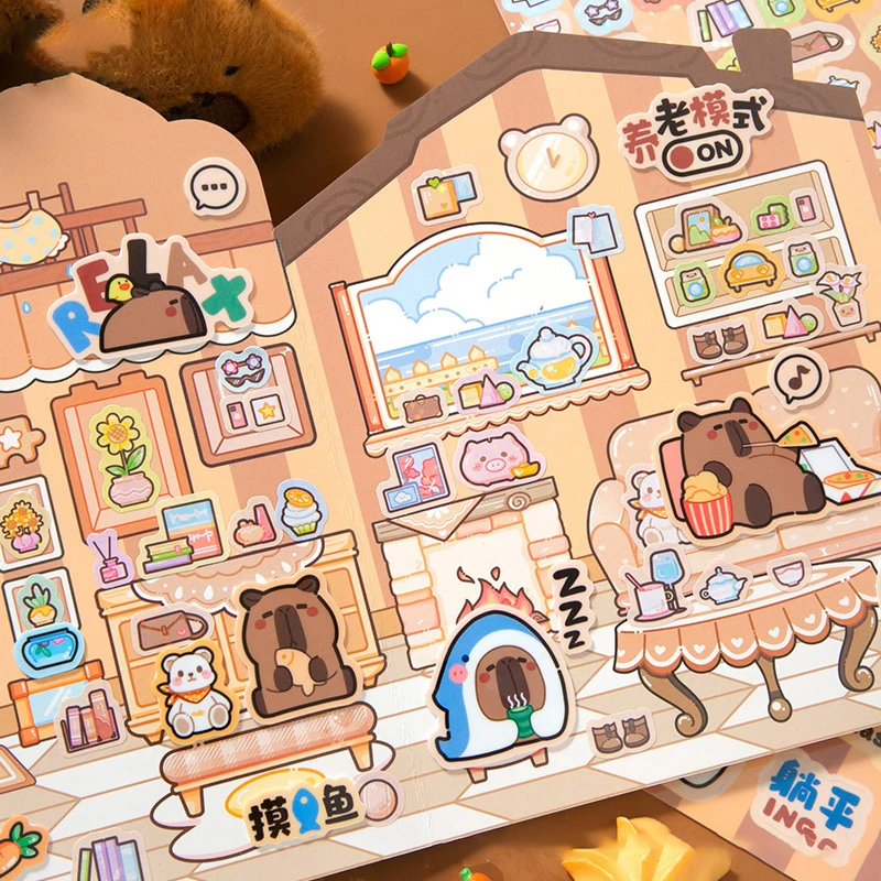 1Set Cute Cartoon Zoo Series Pocket Diy Scene Landscaping Decoration Sticker 3D Landscaping Stickers Visual Stacking Stickers