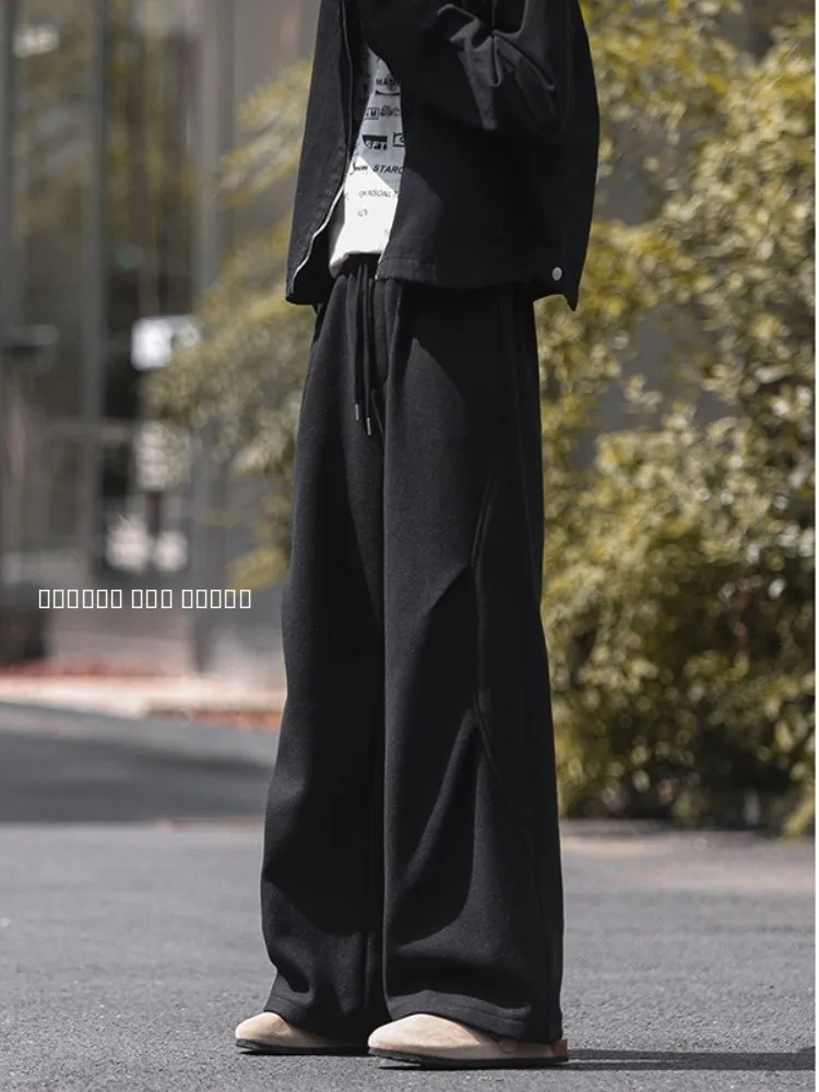 

Heavyweight Men's Autumn Winter Woolen Trousers American Retro Casual Long Pants Dra Wide Leg Trendy Faion Youthwear