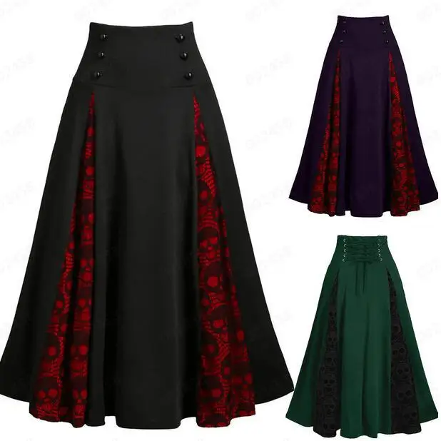 

Gothic Skirt Women Fashion High Waist Casual Black Skirts Lace Summer Medieval Steampunk Gothic Pleated Skirt Party Club Wear