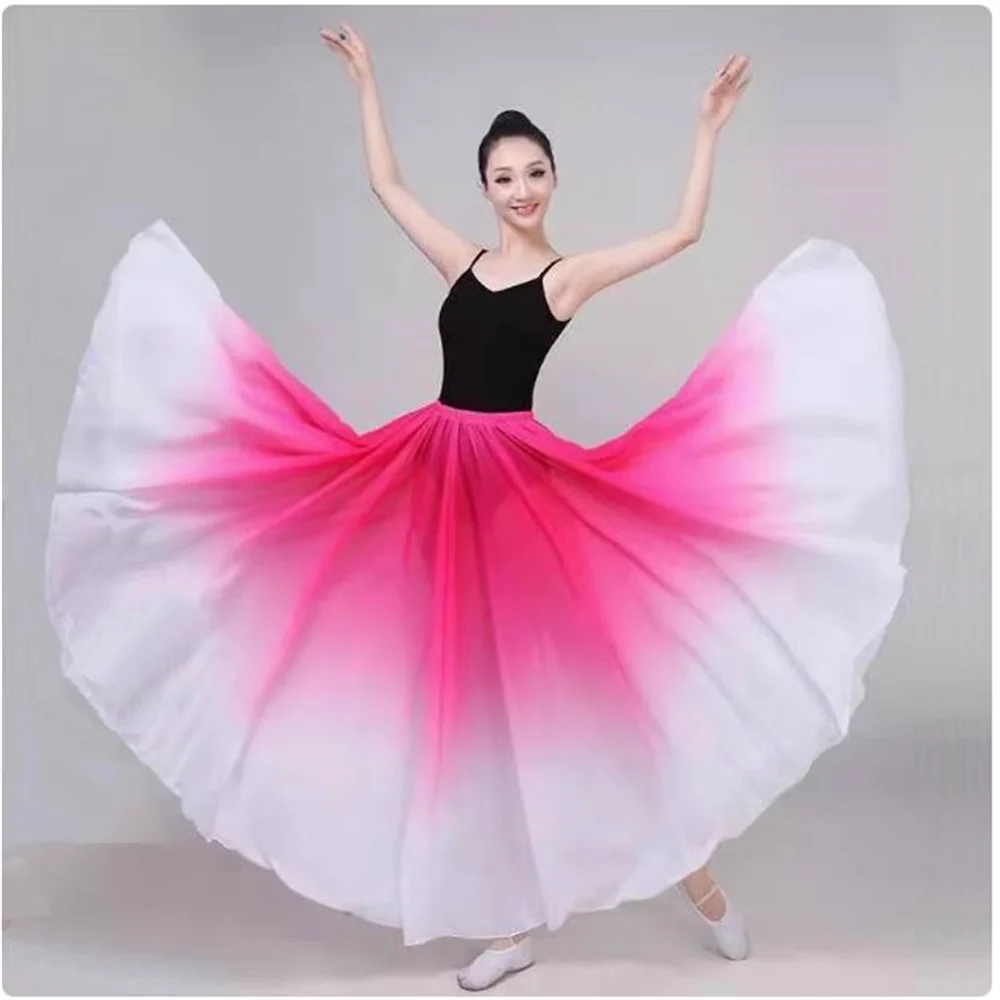 Gradient 85-90CM Długość Hiszpania damskie stroje do flamenco taneczne dwuwarstwowe 720 stopni szyfonowa długa spódnica do tańca towarzyskiego