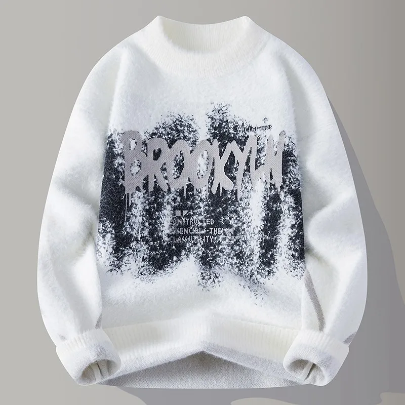 

Новый осенне-зимний мужской вязаный свитер для молодежи: повседневный, модный, свободного кроя, удобный трикотаж для ежедневной носки, с длинным рукавом