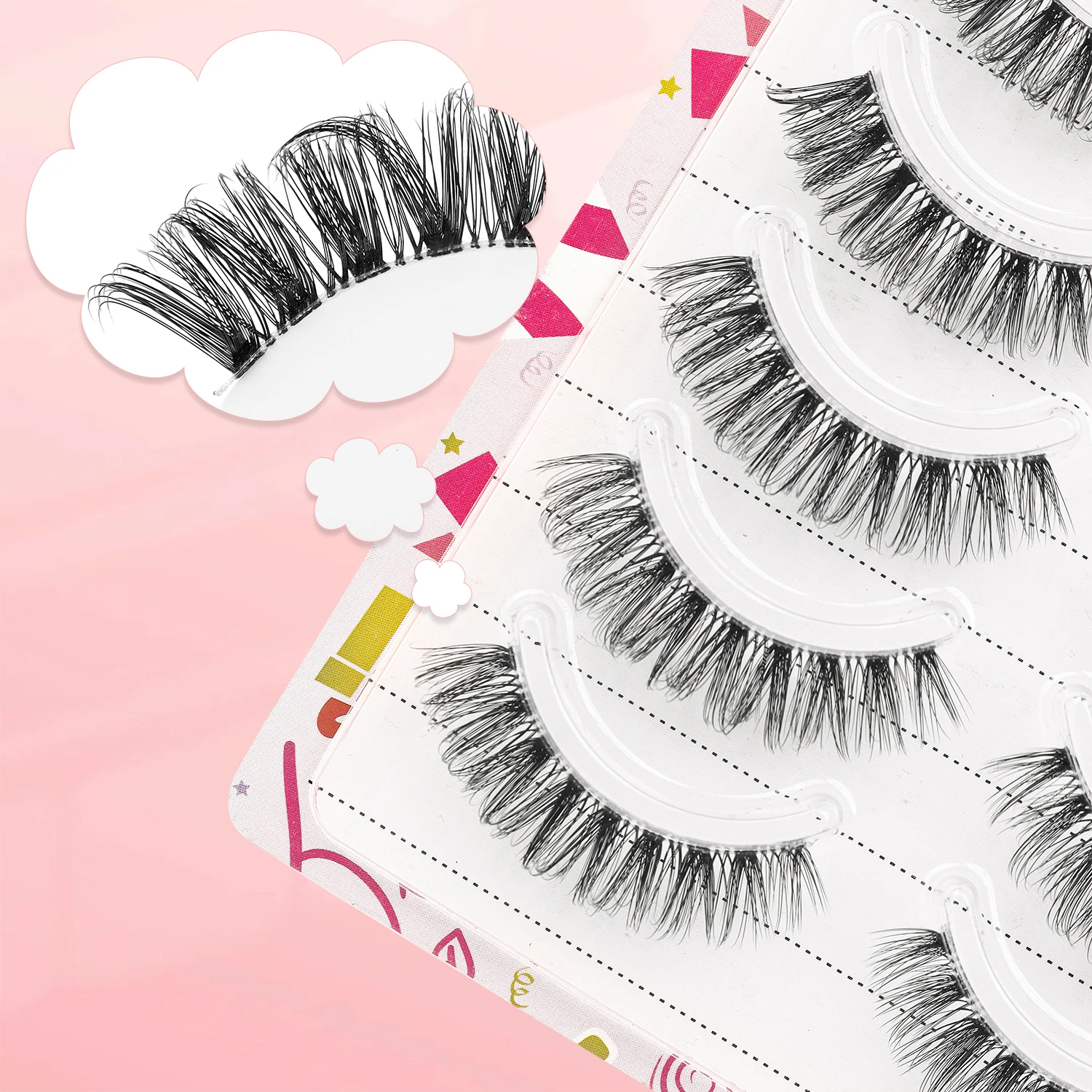 ขนตาปลอม 3D Fluffy 5 ชิ้นพร้อม D Curls ธรรมชาติเพื่อลุคที่ดีที่สุด