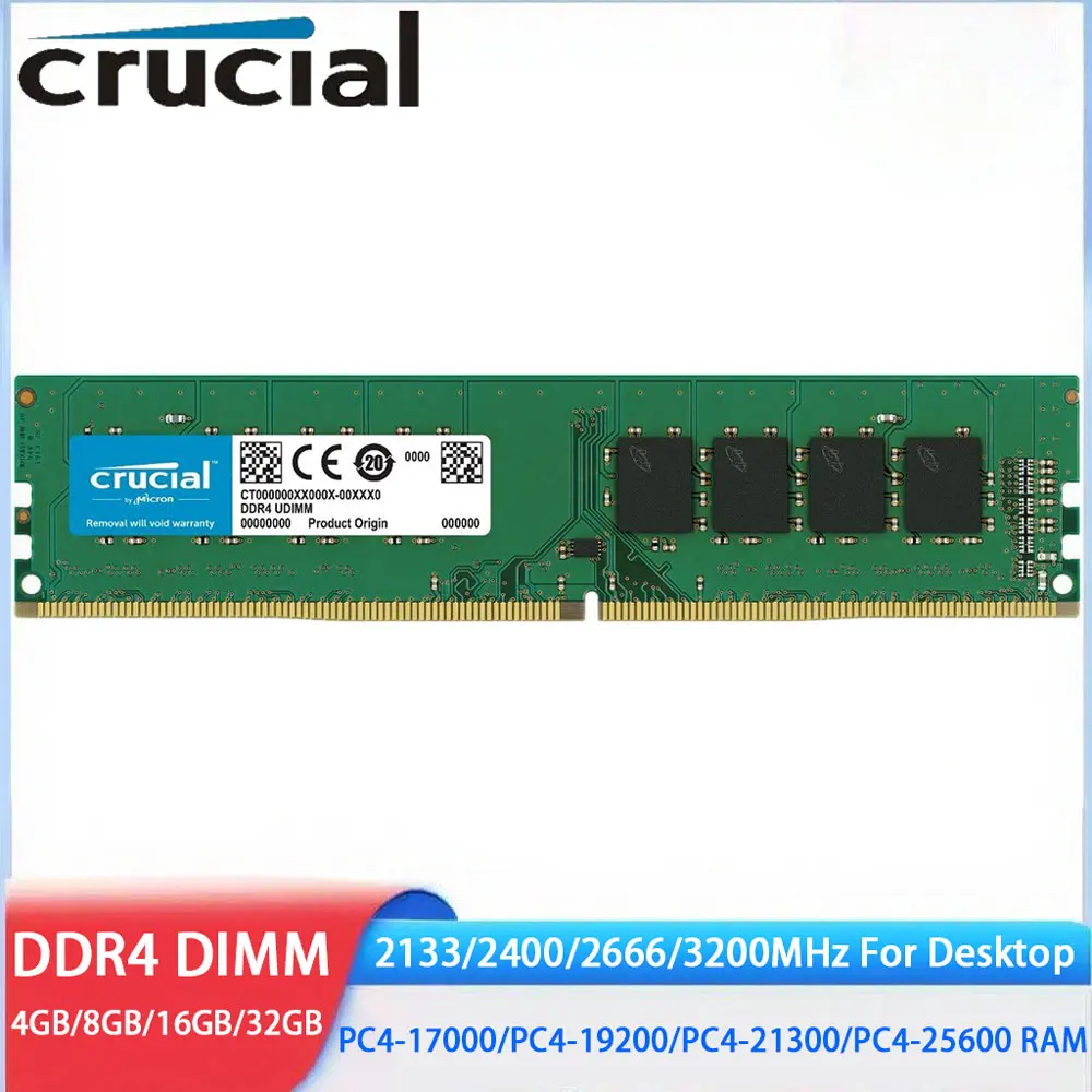 

Оперативная память Crucial Memoria DDR4 8 ГБ 4 ГБ 32 ГБ 16 ГБ 3200 МГц 2133 2400 2666 МГц PC4-19200 21300 288 контактов Настольная память DIMM для Intel AMD