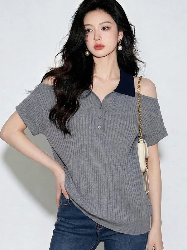 

plus Size 300 Pounds Korean Style Short Sleeve Knitwear Casual Versatile Slimming Top for Women Summer Breathable Comfortable