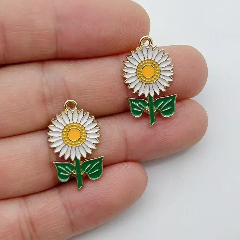 12pcs Alloy Series Drip Oil Sunflower Pendant Accessories Handmade DIY Pendant Bracelet Necklace Keychain Making view 2