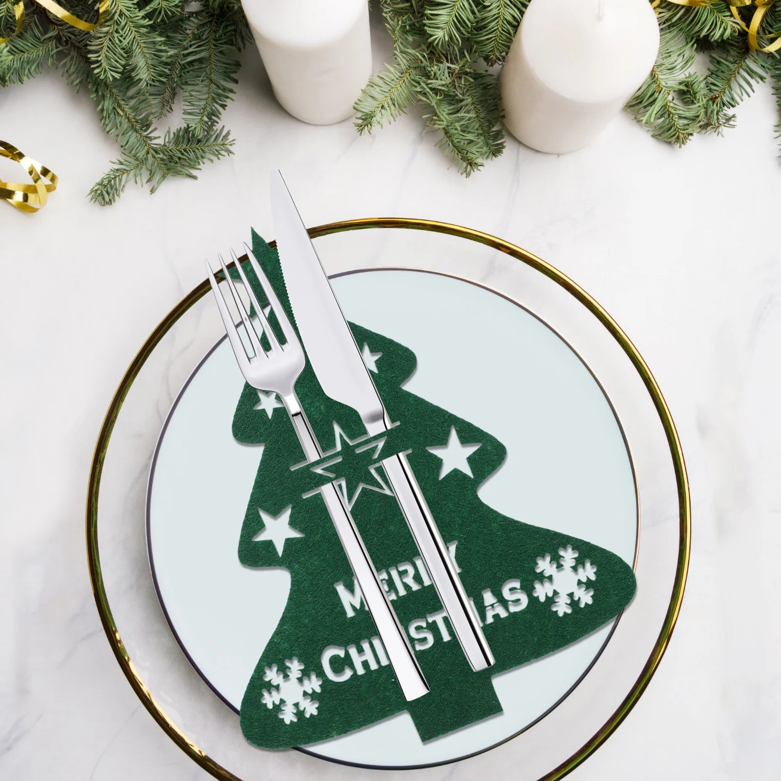

4pcs Christmas Tree Cutlery Holder Tableware Bag For Party Xmas Table Decoration Silverware Storage Pouch Dining Table Organizer