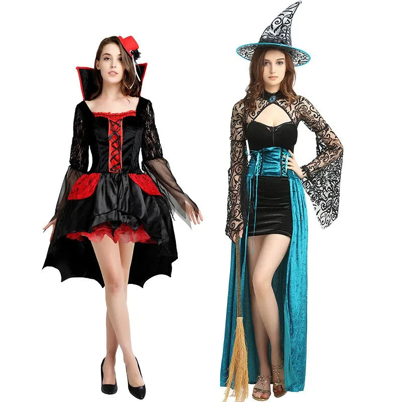 

2025 New Halloween Fashion Sexy Adult Women Witch Black Dress Holiday Party Stage Nightclub Role Play Witch Performance Costume