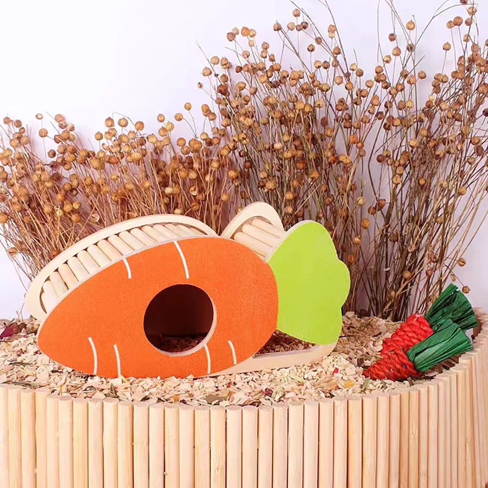 Wooden Hamster House Hideout Hamster Shelter House Carrot Gold Silk Bear Escape House Small House Dwarf Toy Pet Supply for Mice