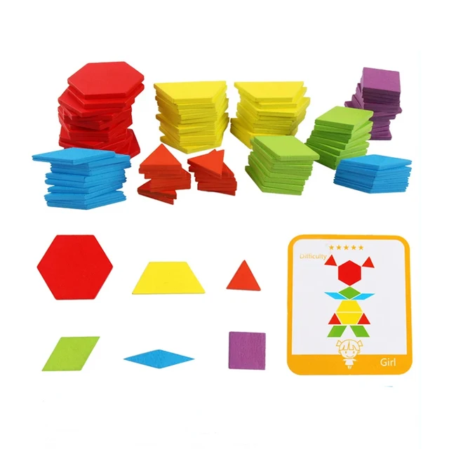 Drewniane klocki geometryczne, sorter kształtów, rozwijają wyobraźnię, bezpieczne magnetyczne puzzle, tangram, geometryczne kolory, wczesna edukacja.
