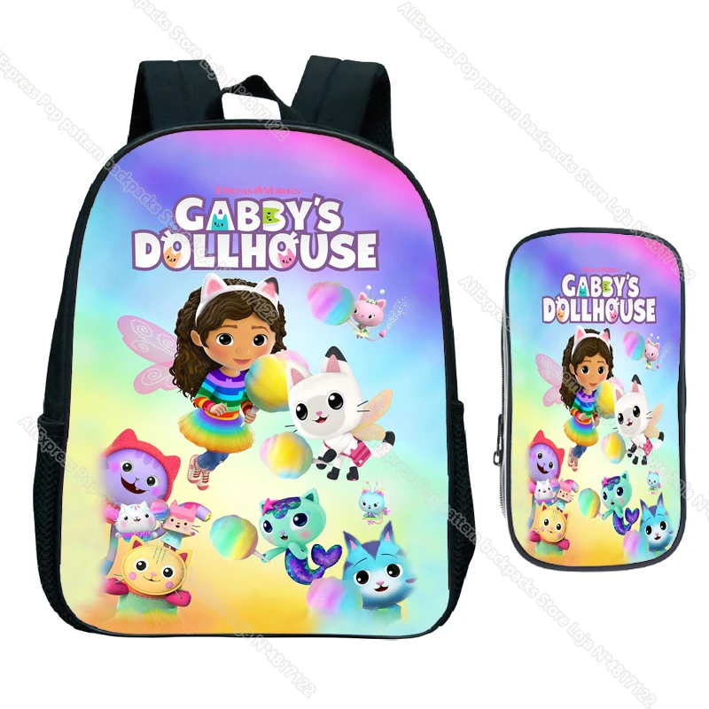 Cartoon Gabby\'s Dollhouse Backpack for Kids Girls Boys Gabby Cat Kindergarten Waterproof Kids School Lightweight Backpack