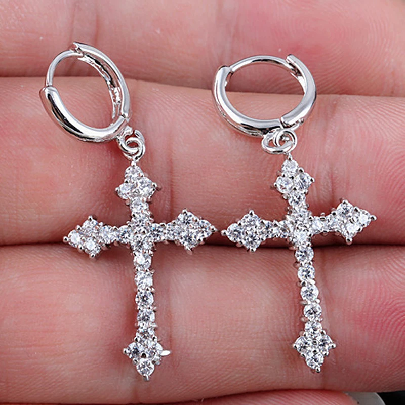 Pendientes de Cruz de cristal de circón para mujer, pendientes de gota, Piercing gótico, Punk, Hip Hop, joyería colgante, 1 pieza