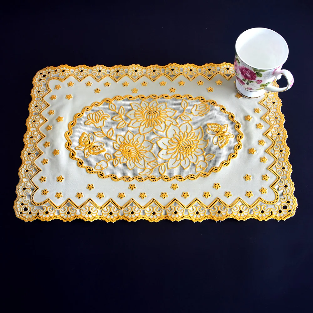 Gold PVC Plastic Placemat Hot Table Place Mat Cloth Mug Drink Pad Cup Holder Christmas Doilies Dining Coaster Placement Kitchen