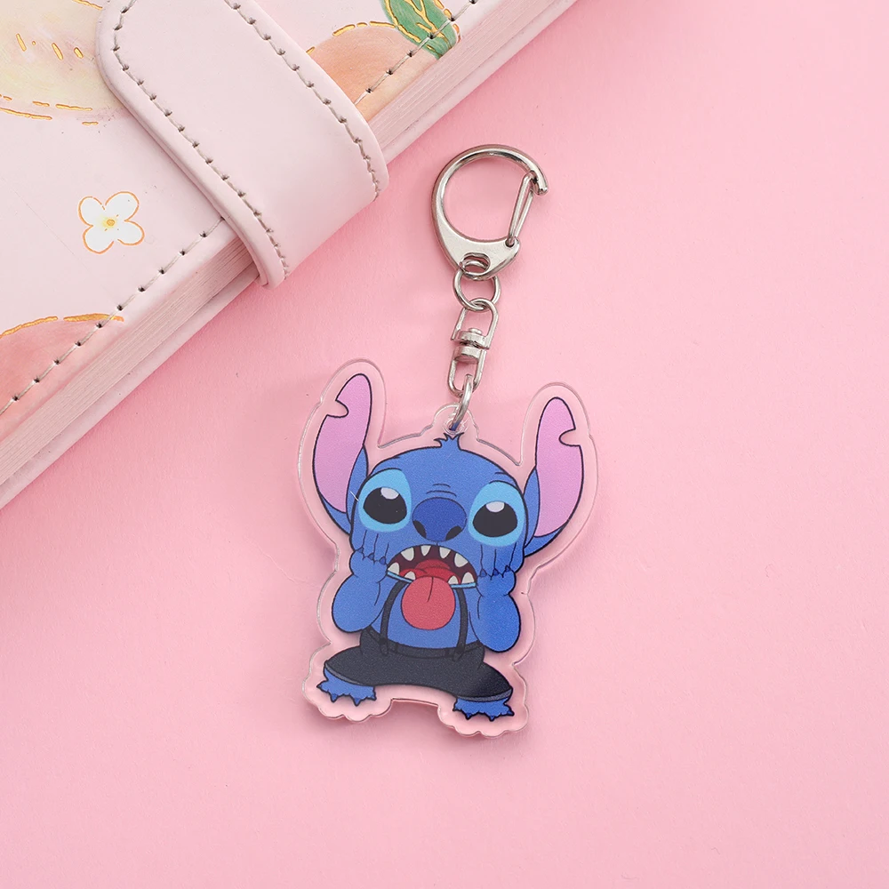 Disney Accessories Anime Lilo and Stitch Keychain Cartoon Figure Stitch Key Ring Mobile Phone Bag Pendant Jewelry Kids Gift