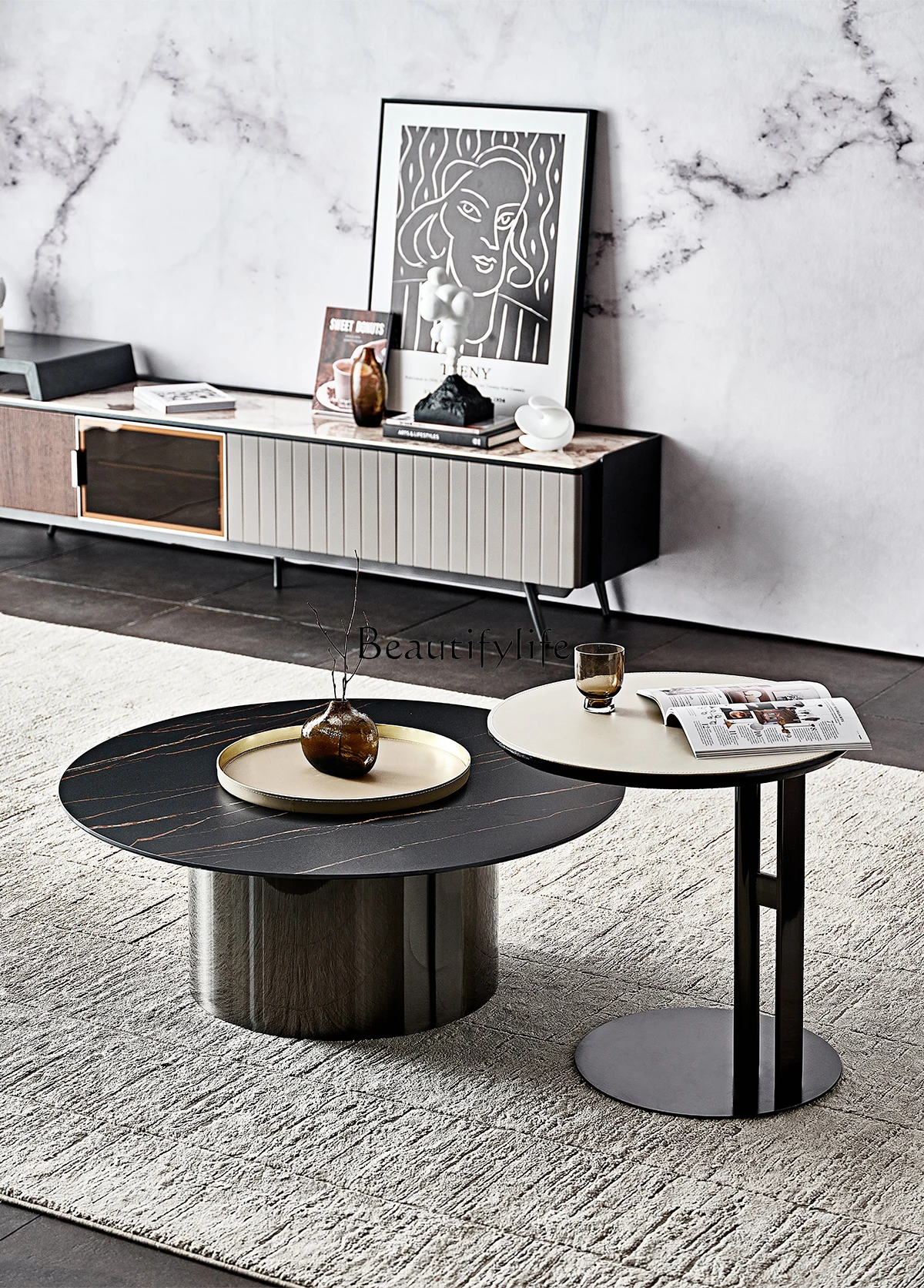 

yj9 Italian minimalist rock slab coffee table size combination/light luxury modern marble