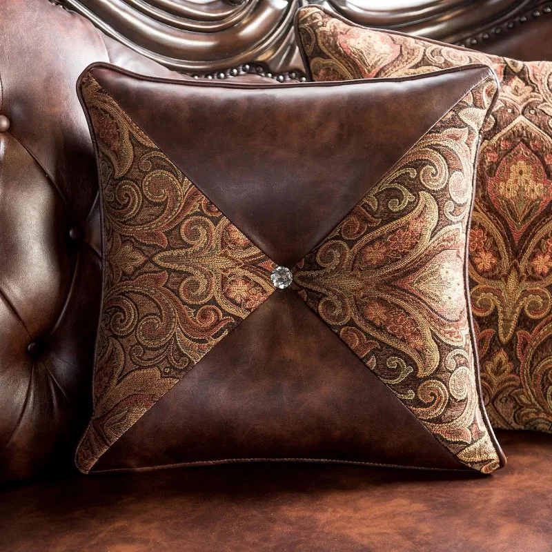 أريكة من الجلد الصناعي بالكرز الداكن، طقم مكون من قطعتين لغرفة المعيشة والمكتب