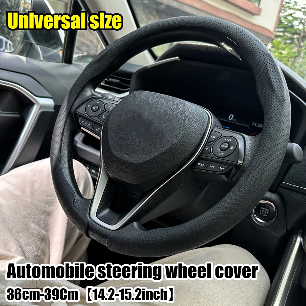 Steering Size 36-38cm Universal Non-slip Round Breathable Leather Car Steering Wheel Cover Protector Suitable Auto Accessories