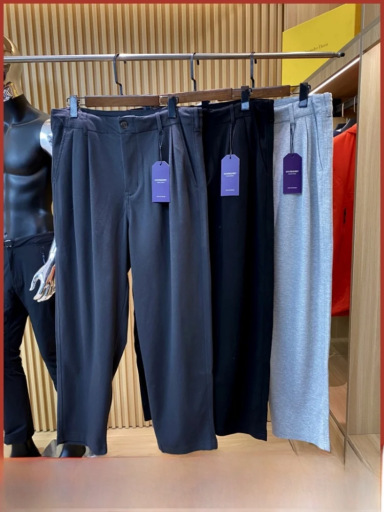 Ele Pantalones casuales para hombres Tela de sarga de alta definición Antiarrugas Drapey Verano Faion Slim Fit Pantalones de chándal de pierna recta
