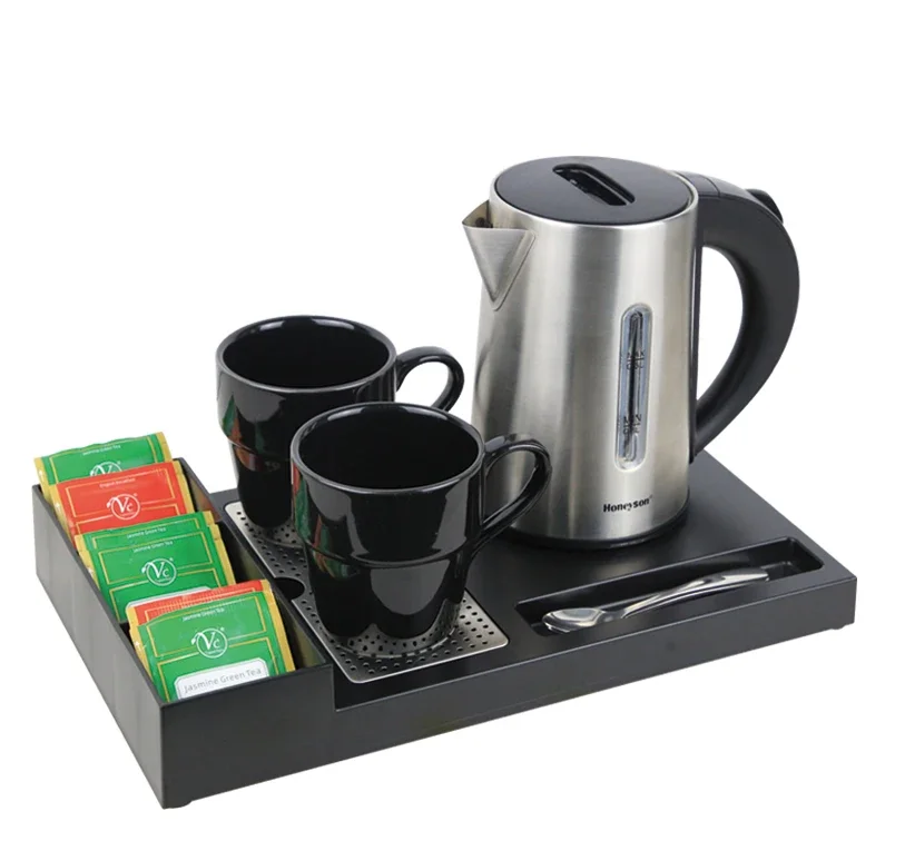 Honeyson top welcome tray set double wall hotel electric kettle