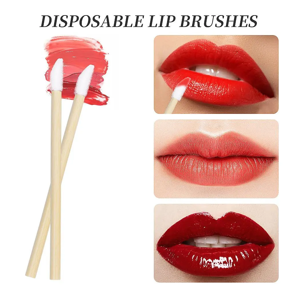 50pcs Disposable Bamboo Handle Lip Brushes Lipstick Lip Gloss Wands Applicator Makeup Tool