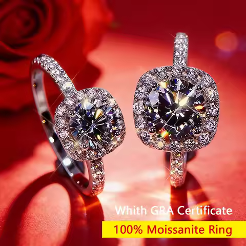 Exquisite Moissanite Engagement Ring with 1.0 Carat Diamond Inlay Open Ring 925 Silver Adjustable Wedding Ring Fine Jewelry