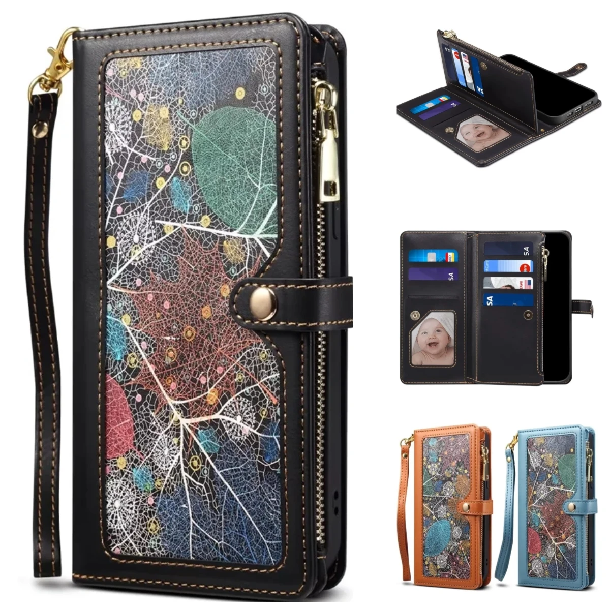 Funda de cuero con cordón para Samsung Galaxy A14, A54, A13, A33, A53, A73, A52, A32, A12, A42, 5G, RFID, tarjetero, NFC, billetera de crédito