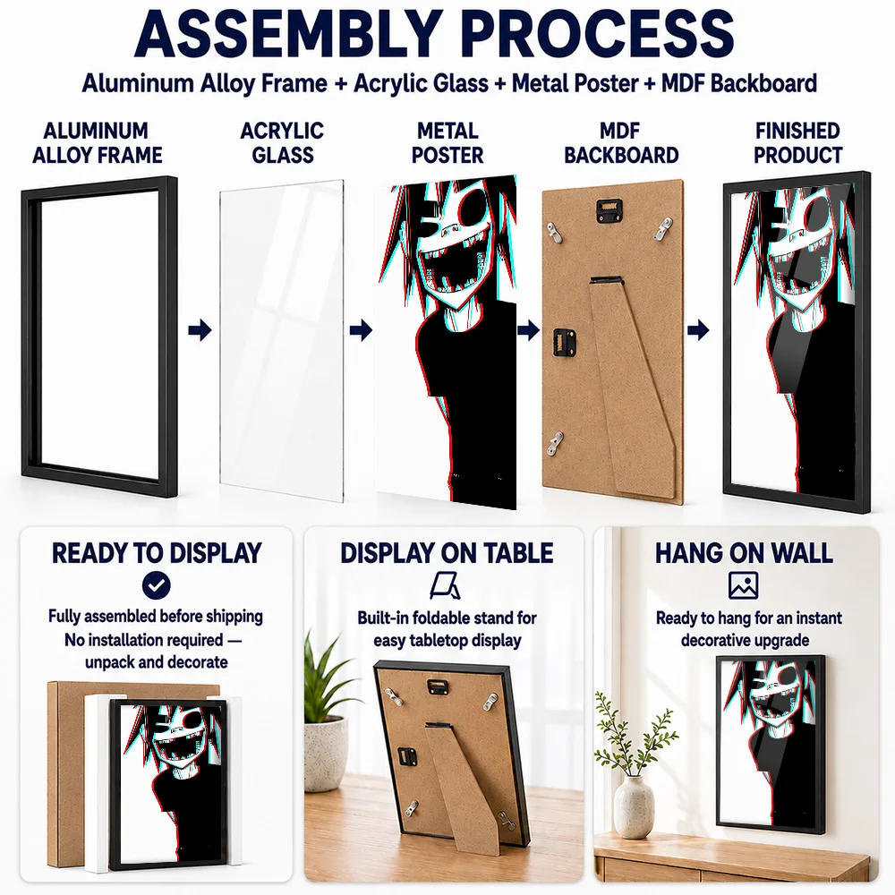 Gorillaz Grinning Character Framed Aluminum Metal Poster Personalized Comic Style Wall Art For Living Room And Recording Studio