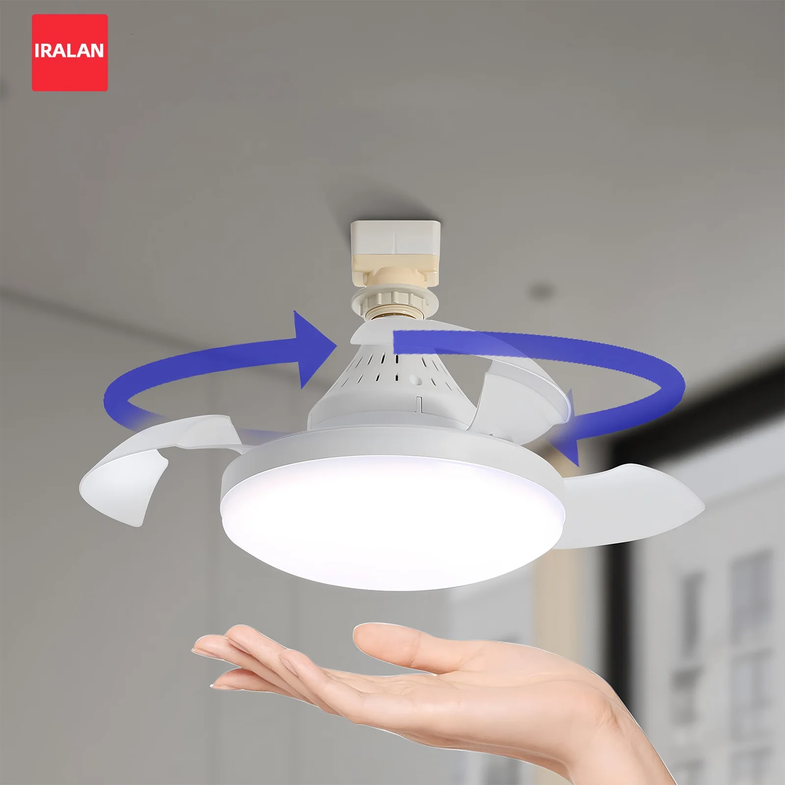 

Потолочный вентилятор с LED-подсветкой E27, выдвижными невидимыми лопастями, пультом ДУ, бесшумный, с регулировкой яркости, для небольших помещений, гаражей, спален