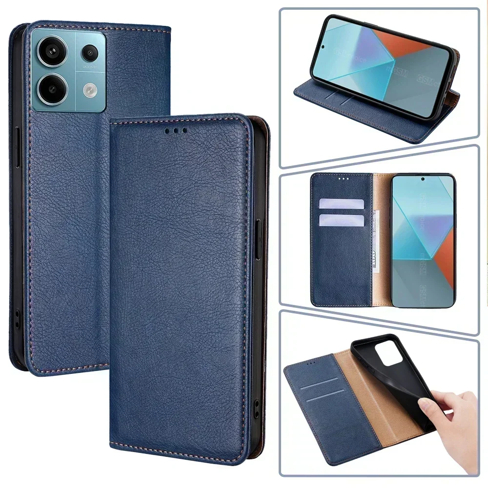 Business Magnetic Leather Wallet Phone Case for Xiaomi Redmi Note 13 13R Pro Plus 13C Poco X6 M6 Pro Flip Cover with Card Slots