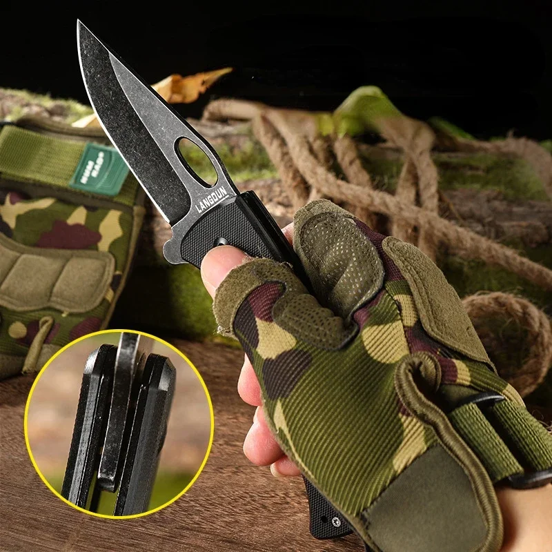 Outdoor Camping Pocket Folding Knife, 440C Stainless Steel Self-Defense EDC Knife, Multifunctional Portable Mini Folding Knife