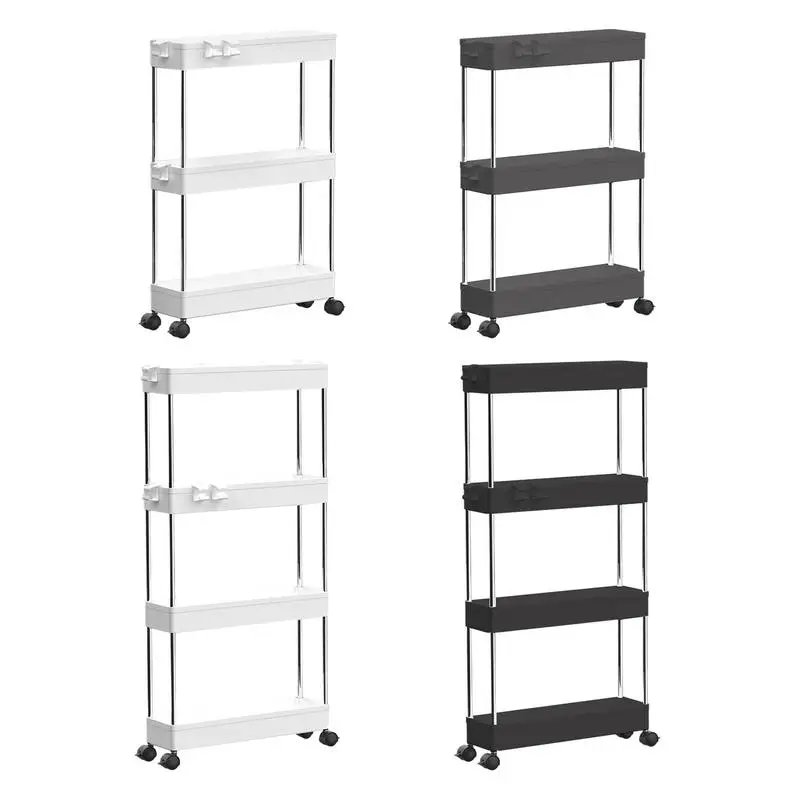 5 Layer Thin Storage Cart Storage Cart On Wheels Multi-Tier Slim Trolley Utility Organizer Shelf Movable Kitchen Storage Rack