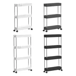 5 Layer Thin Storage Cart Storage Cart On Wheels Multi-Tier Slim Trolley Utility Organizer Shelf Movable Kitchen Storage Rack