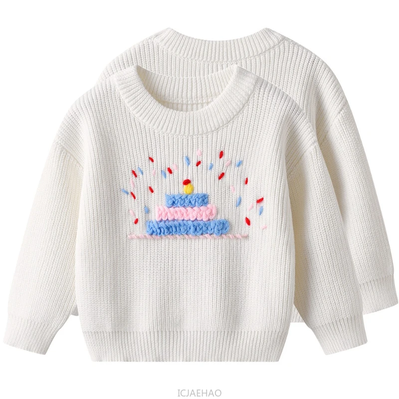 

Одежда для девочек-подростков, коллекция 2025 года, детский зимний однотонный вязаный свитер, костюмы с ручной вышивкой, торт на день рождения, детские термобелье