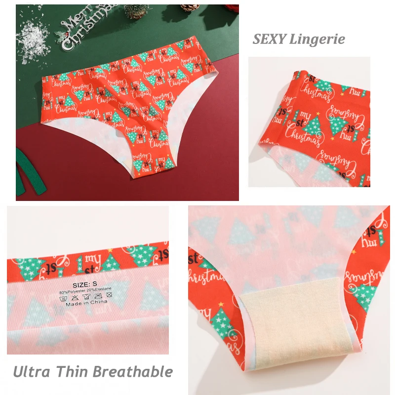 3PCS/Set Women\'s Christmas Briefs Sexy Low Rise Panties Comfortable Female Underwear Santa Claus Gifts Happy New Years Lingerie