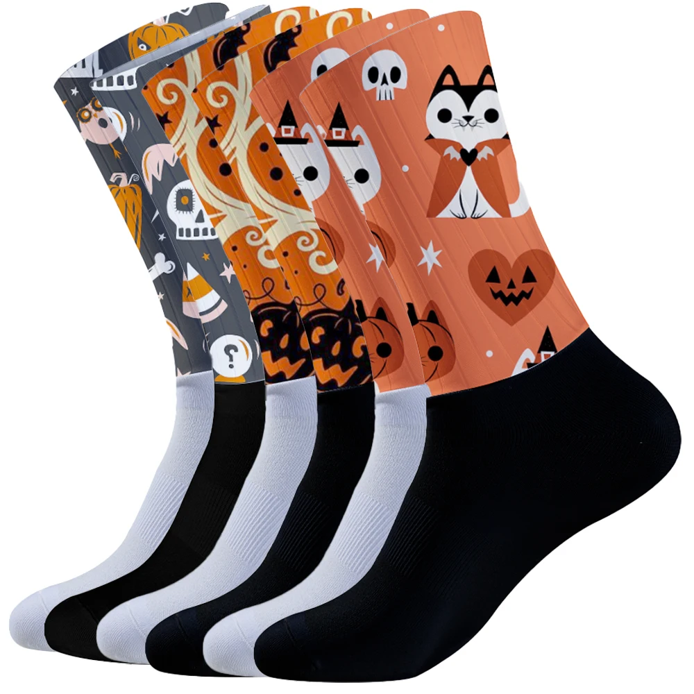 2024 Halloween Rad socken Mid-Calf Sports ocken zum Radfahren Laufen, schweiß absorbierende atmungsaktive Sports ocken für Männer Frauen