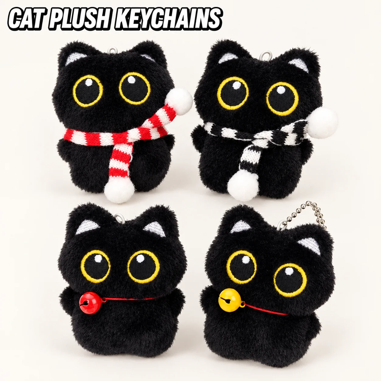 Anime Black Cat Plush Keychain Soft Adorable Hanging Decor Mini Collectible Toy Cute Expression Design Christmas Halloween Gift