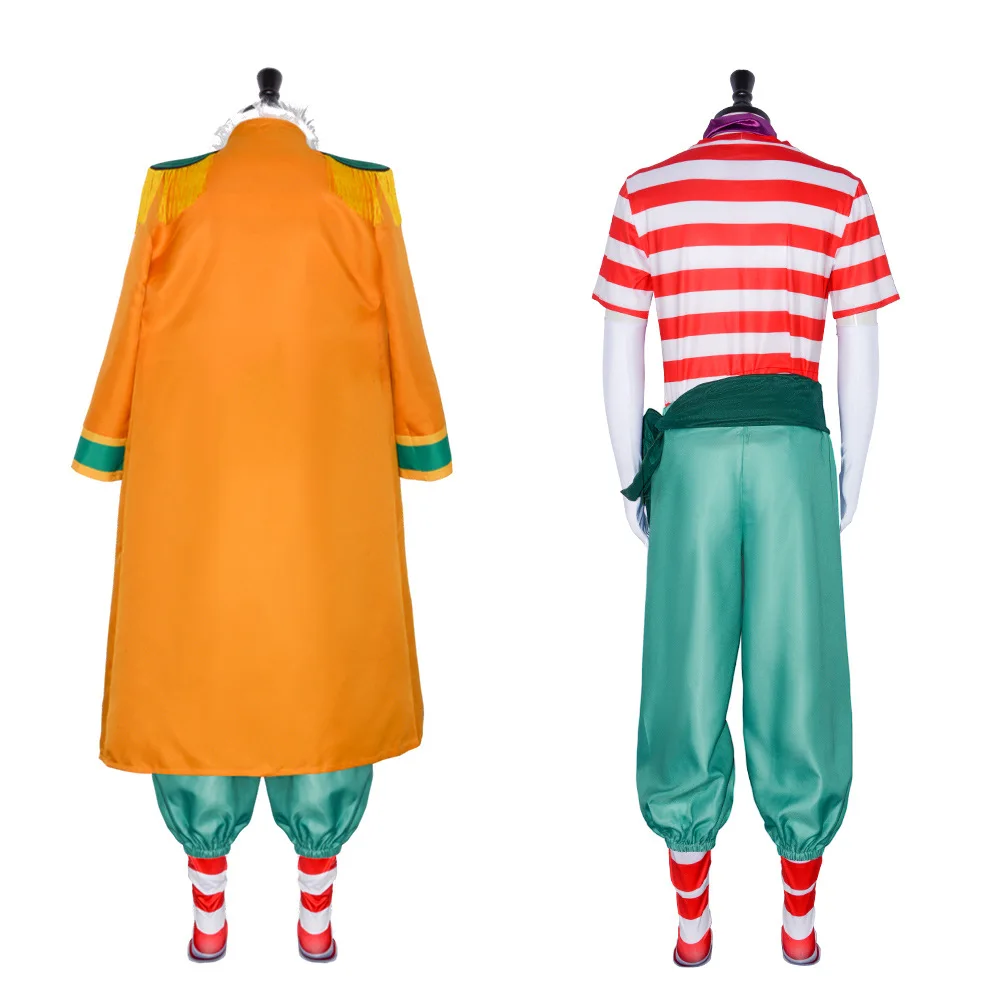 

Clown Buggy Cosplay Costume Anime Man Buggy Orange Cloak Uniform Suit Halloween Party Clown Play Outfit for Men