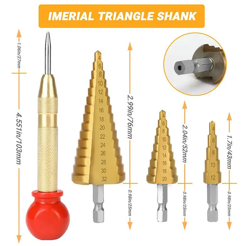 26Pc combination set, pagoda drill, center punch, woodworking three-pointed drill, five-blade chamferor, cork drill, drill tool.
