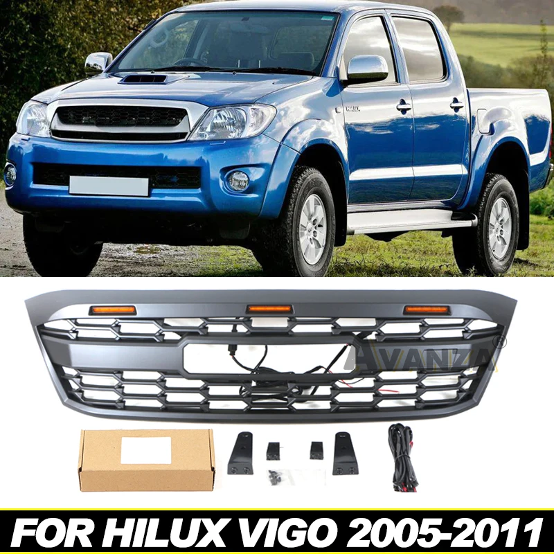 Front Grille Fits For Toyota Hilux Vigo 2005-2011 Grill W/Light  accessories