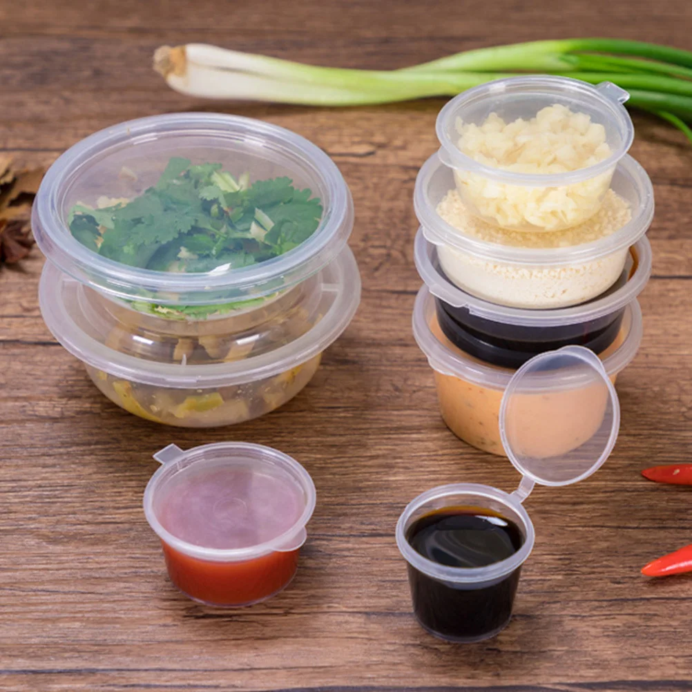 

200 pcs Portion Cups Clear Disposable Plastic Sauce Seasoning Containers For Toppings Dips Salad Dressing Take Out Packaging