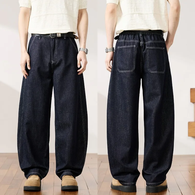 

Винтажные мужские джинсы Y2K из эластичного денима, модные повседневные брюки в уличном стиле, широкие прямые джинсы в стиле хип-хоп, универсальные