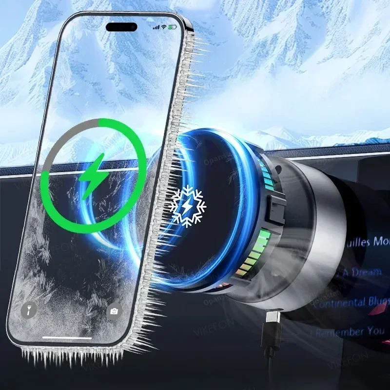 

2025 Новый 360 ° ICE охлаждающий автомобильный магнитный вакуумный держатель для приборной панели, беспроводное зарядное устройство, держатель для телефона для автомобиля Tesla Magsafe iPhone 12-16